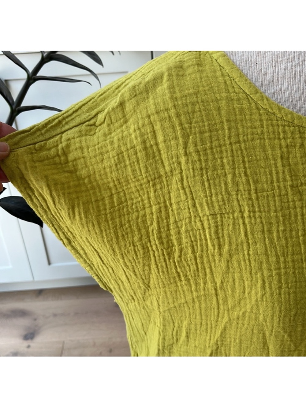 Shannon Passero Gauze Cotton V Neck  Long Sleeve Relaxed Chartreuse Top M/L